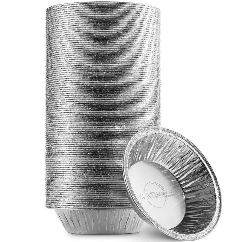 MontoPack Disposable 5" Aluminum Foil Pie/Tart Pans (100 Pack) | 5 Inch Round Cake Pan for Baking Personal Mini Pies, Homemade Cakes & Quiche | Oven Safe Foil Tins Easily Stack & Store Freeze & Reheat - Image 1